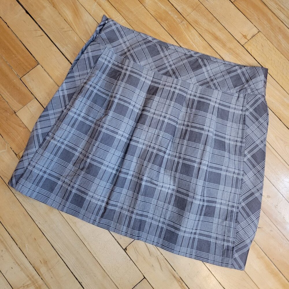 BCBGMAXAZRIA‎ Gray Plaid A-Line Skirt 10 Cotton Viscose Work Office Classic